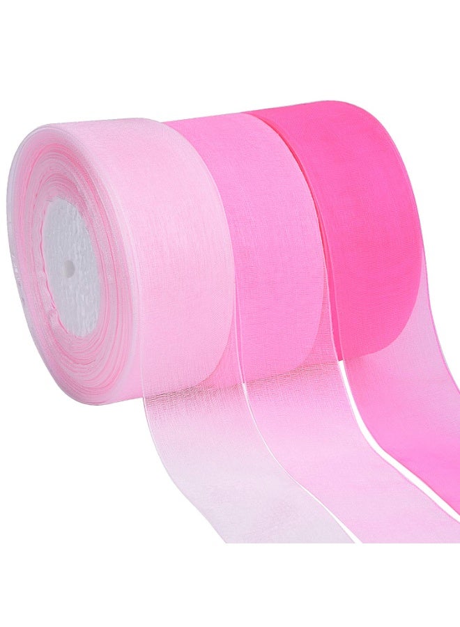 Mordely 3 Rolls Sheer Chiffon Ribbons 1.5 Inches x 25 Yards/Each Roll for Wedding Gift Wrapping Home Decorations - Image 2